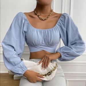 light blue long sleeve mini crop